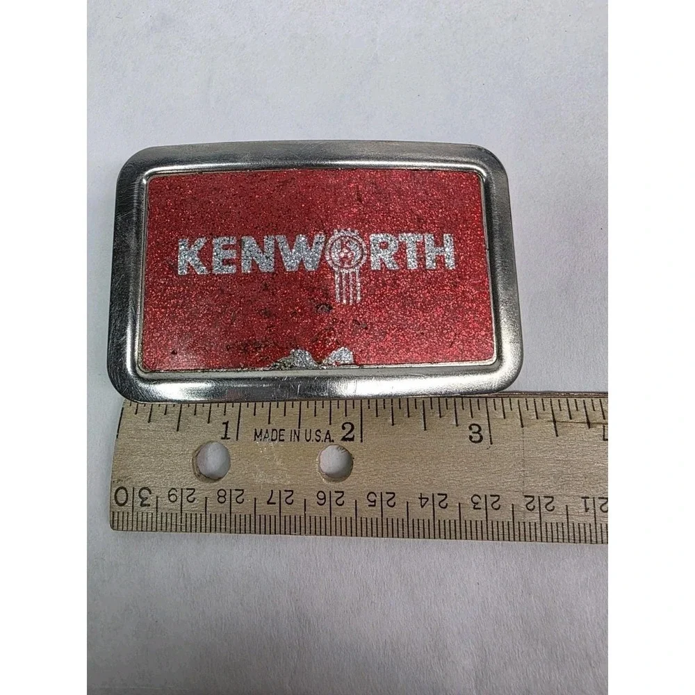 Trucker‎ Belt Buckle, Kenworth 1970s Glitter Red, Vintage